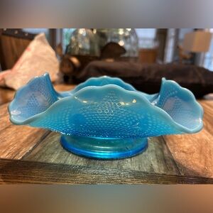 Vtg Fenton Blue Opalescent Stars & Swag Bowl
